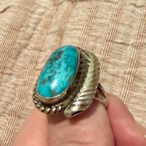 Turquoise and Silver Leaf Ring